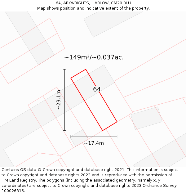 64, ARKWRIGHTS, HARLOW, CM20 3LU: Plot and title map