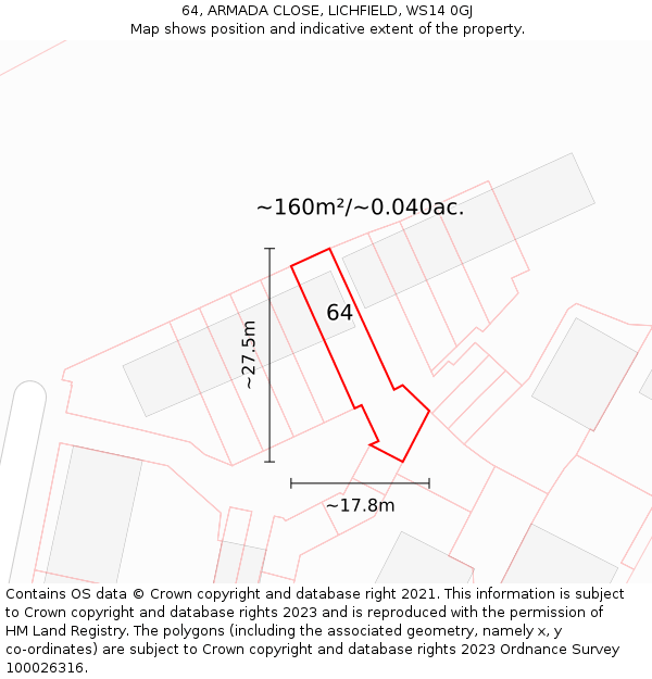 64, ARMADA CLOSE, LICHFIELD, WS14 0GJ: Plot and title map
