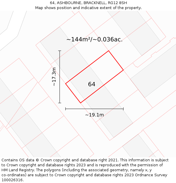 64, ASHBOURNE, BRACKNELL, RG12 8SH: Plot and title map