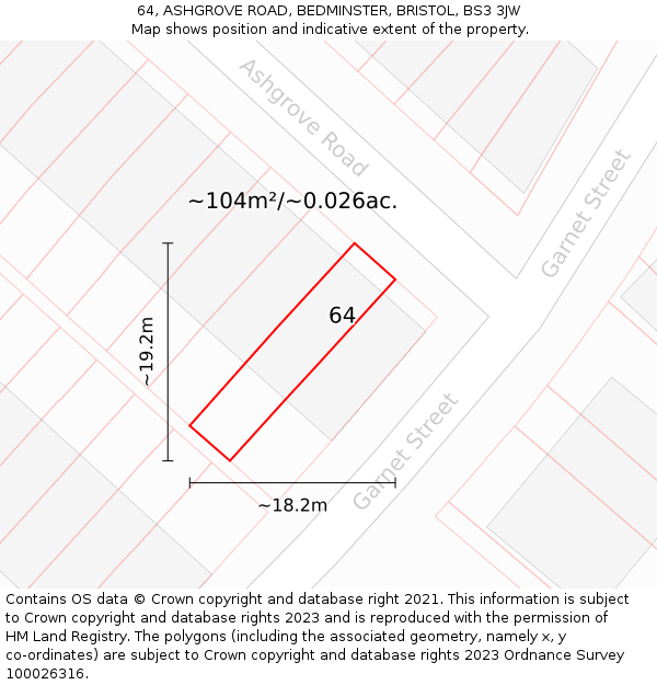 64, ASHGROVE ROAD, BEDMINSTER, BRISTOL, BS3 3JW: Plot and title map