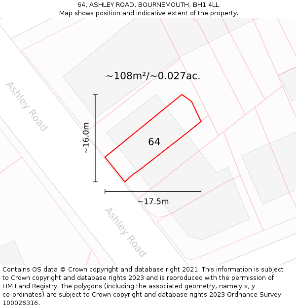 64, ASHLEY ROAD, BOURNEMOUTH, BH1 4LL: Plot and title map