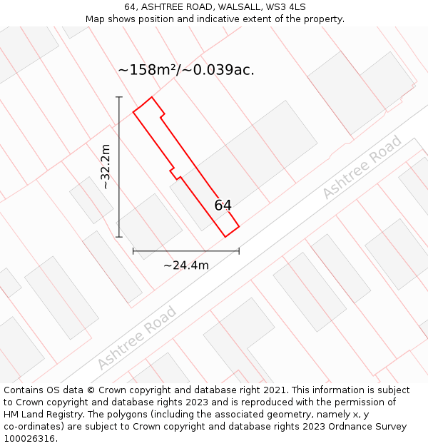 64, ASHTREE ROAD, WALSALL, WS3 4LS: Plot and title map