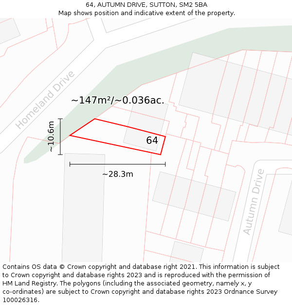 64, AUTUMN DRIVE, SUTTON, SM2 5BA: Plot and title map