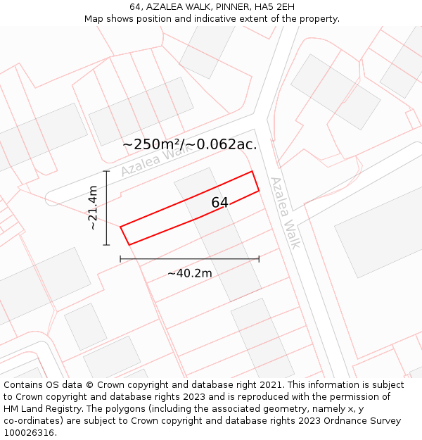 64, AZALEA WALK, PINNER, HA5 2EH: Plot and title map
