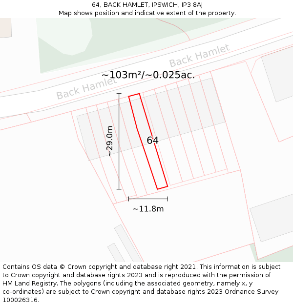 64, BACK HAMLET, IPSWICH, IP3 8AJ: Plot and title map