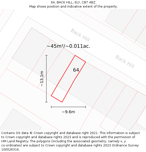 64, BACK HILL, ELY, CB7 4BZ: Plot and title map