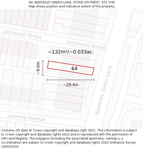 64, BADDELEY GREEN LANE, STOKE-ON-TRENT, ST2 7HD: Plot and title map