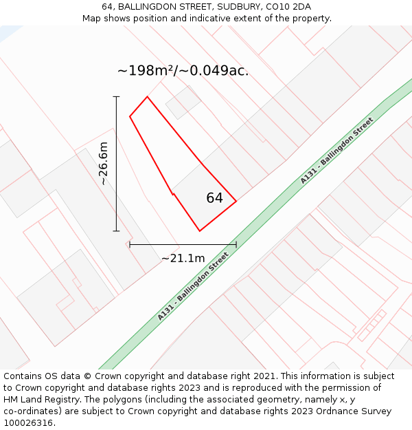 64, BALLINGDON STREET, SUDBURY, CO10 2DA: Plot and title map