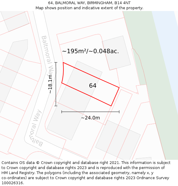 64, BALMORAL WAY, BIRMINGHAM, B14 4NT: Plot and title map