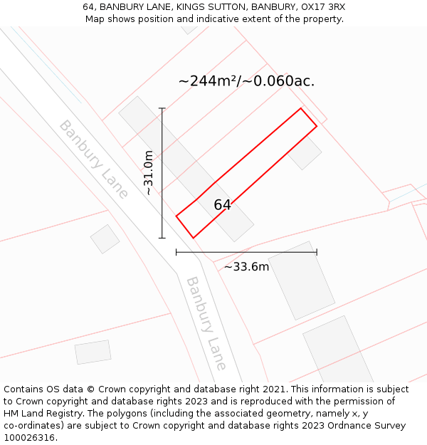 64, BANBURY LANE, KINGS SUTTON, BANBURY, OX17 3RX: Plot and title map