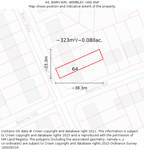 64, BARN WAY, WEMBLEY, HA9 9NP: Plot and title map