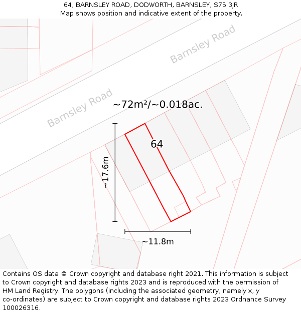 64, BARNSLEY ROAD, DODWORTH, BARNSLEY, S75 3JR: Plot and title map