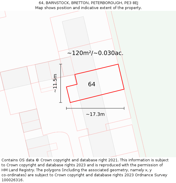 64, BARNSTOCK, BRETTON, PETERBOROUGH, PE3 8EJ: Plot and title map