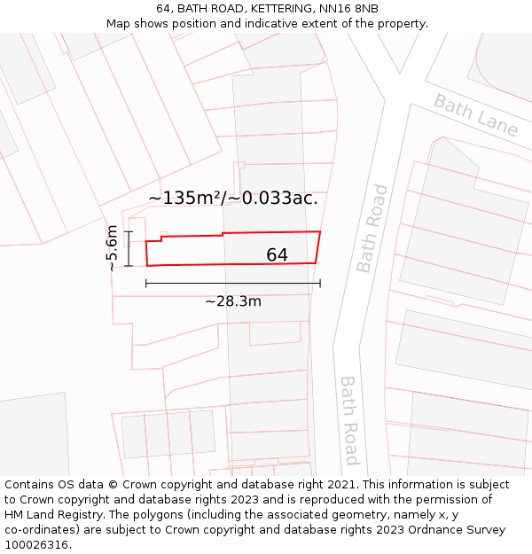 64, BATH ROAD, KETTERING, NN16 8NB: Plot and title map