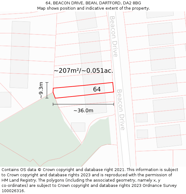 64, BEACON DRIVE, BEAN, DARTFORD, DA2 8BG: Plot and title map