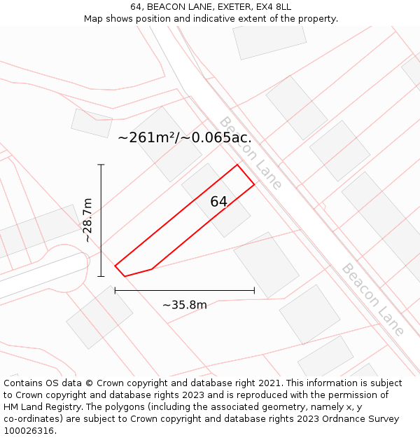 64, BEACON LANE, EXETER, EX4 8LL: Plot and title map