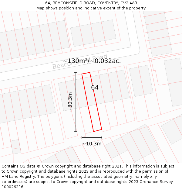 64, BEACONSFIELD ROAD, COVENTRY, CV2 4AR: Plot and title map