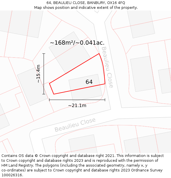 64, BEAULIEU CLOSE, BANBURY, OX16 4FQ: Plot and title map