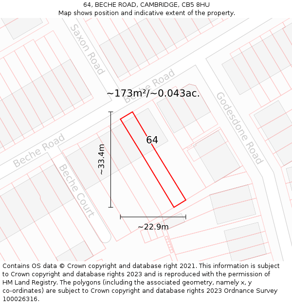 64, BECHE ROAD, CAMBRIDGE, CB5 8HU: Plot and title map