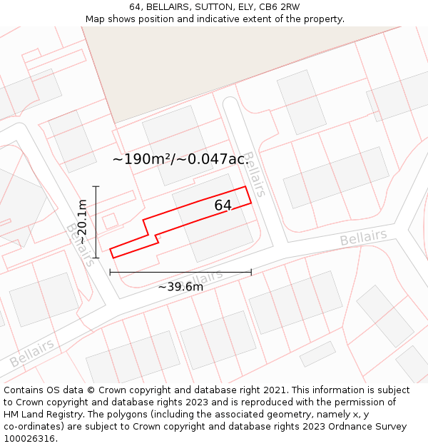 64, BELLAIRS, SUTTON, ELY, CB6 2RW: Plot and title map