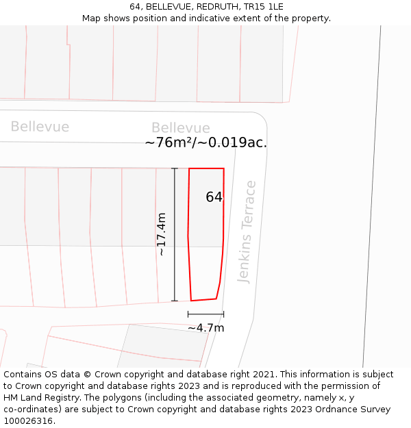 64, BELLEVUE, REDRUTH, TR15 1LE: Plot and title map