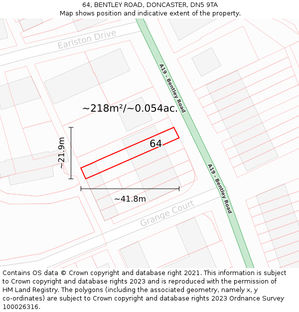 64, BENTLEY ROAD, DONCASTER, DN5 9TA: Plot and title map