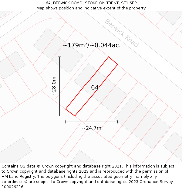 64, BERWICK ROAD, STOKE-ON-TRENT, ST1 6EP: Plot and title map