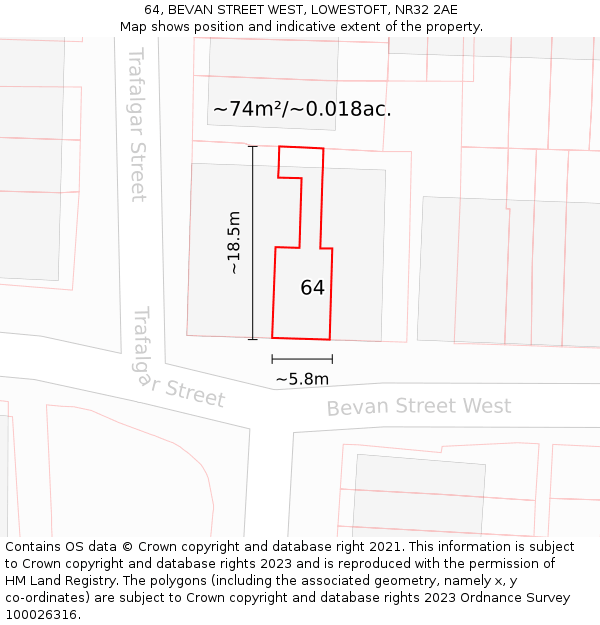 64, BEVAN STREET WEST, LOWESTOFT, NR32 2AE: Plot and title map