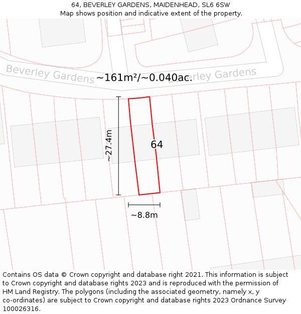 64, BEVERLEY GARDENS, MAIDENHEAD, SL6 6SW: Plot and title map