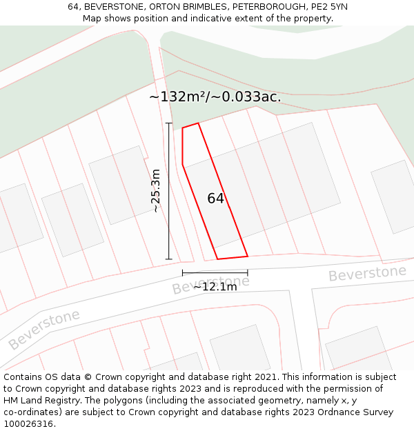 64, BEVERSTONE, ORTON BRIMBLES, PETERBOROUGH, PE2 5YN: Plot and title map