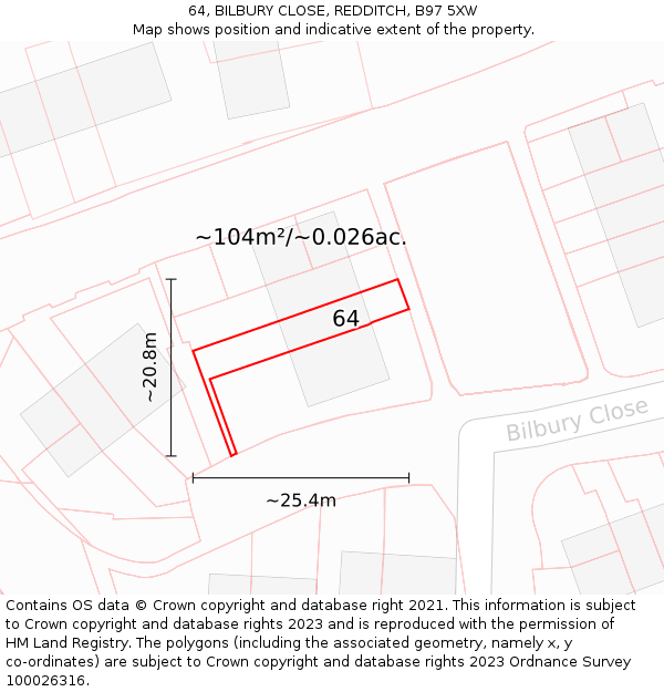 64, BILBURY CLOSE, REDDITCH, B97 5XW: Plot and title map