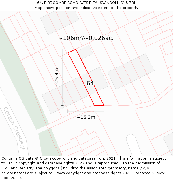 64, BIRDCOMBE ROAD, WESTLEA, SWINDON, SN5 7BL: Plot and title map