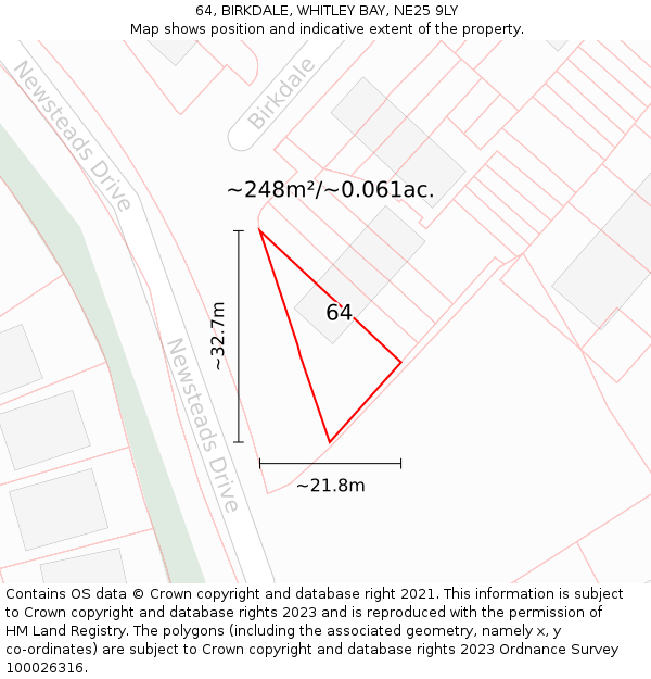 64, BIRKDALE, WHITLEY BAY, NE25 9LY: Plot and title map