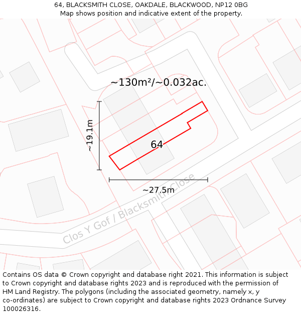 64, BLACKSMITH CLOSE, OAKDALE, BLACKWOOD, NP12 0BG: Plot and title map