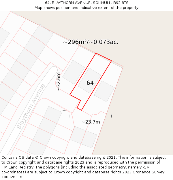 64, BLAYTHORN AVENUE, SOLIHULL, B92 8TS: Plot and title map