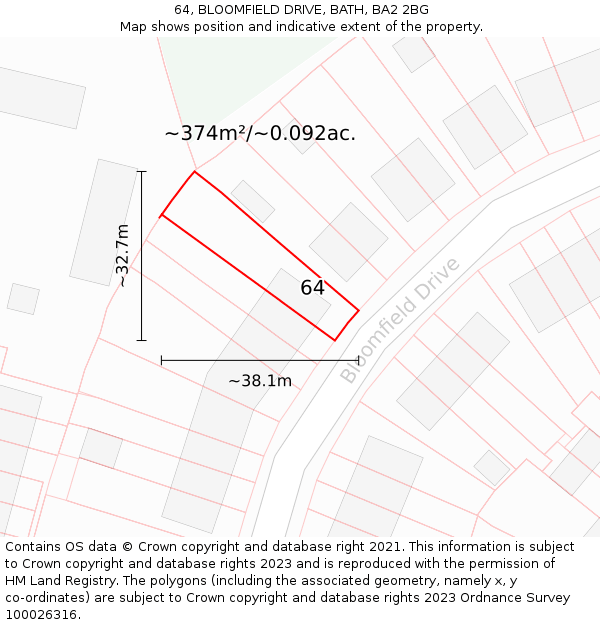 64, BLOOMFIELD DRIVE, BATH, BA2 2BG: Plot and title map