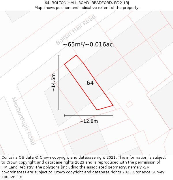 64, BOLTON HALL ROAD, BRADFORD, BD2 1BJ: Plot and title map
