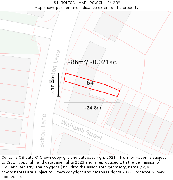 64, BOLTON LANE, IPSWICH, IP4 2BY: Plot and title map