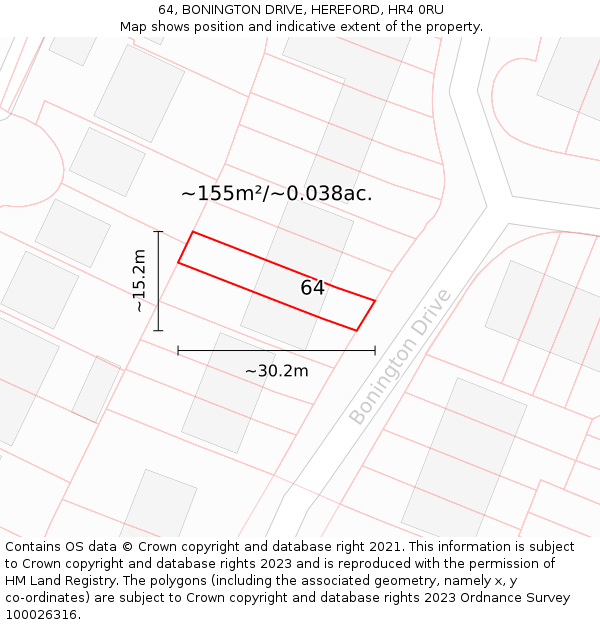 64, BONINGTON DRIVE, HEREFORD, HR4 0RU: Plot and title map