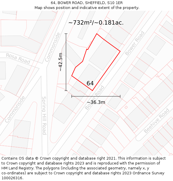 64, BOWER ROAD, SHEFFIELD, S10 1ER: Plot and title map