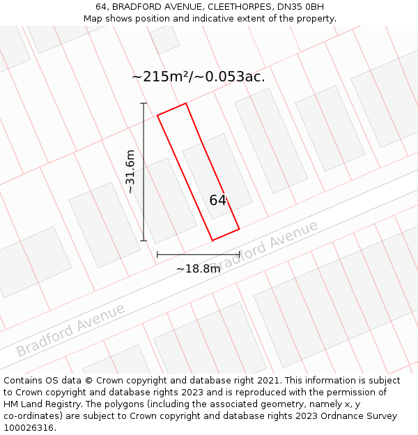 64, BRADFORD AVENUE, CLEETHORPES, DN35 0BH: Plot and title map