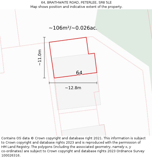 64, BRAITHWAITE ROAD, PETERLEE, SR8 5LE: Plot and title map