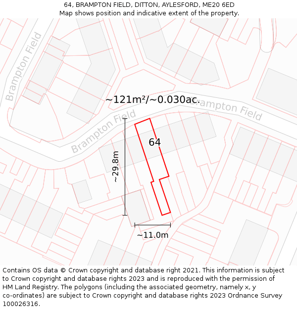 64, BRAMPTON FIELD, DITTON, AYLESFORD, ME20 6ED: Plot and title map
