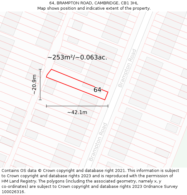 64, BRAMPTON ROAD, CAMBRIDGE, CB1 3HL: Plot and title map