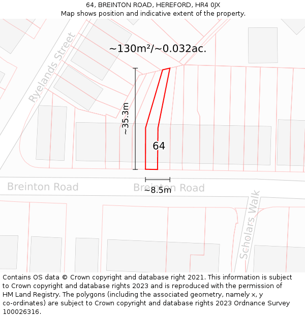 64, BREINTON ROAD, HEREFORD, HR4 0JX: Plot and title map