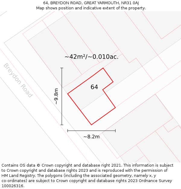 64, BREYDON ROAD, GREAT YARMOUTH, NR31 0AJ: Plot and title map