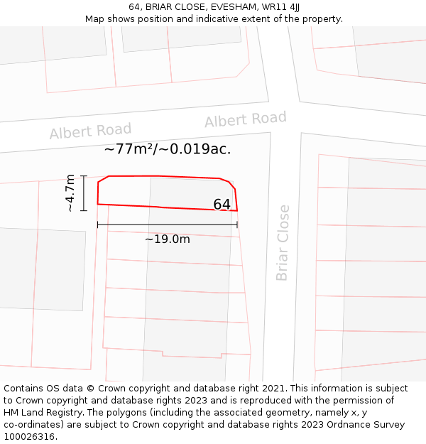 64, BRIAR CLOSE, EVESHAM, WR11 4JJ: Plot and title map