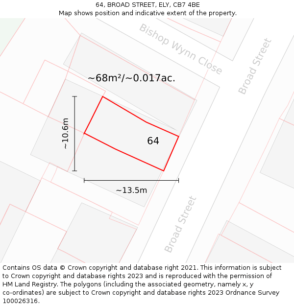 64, BROAD STREET, ELY, CB7 4BE: Plot and title map