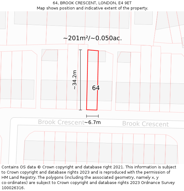 64, BROOK CRESCENT, LONDON, E4 9ET: Plot and title map