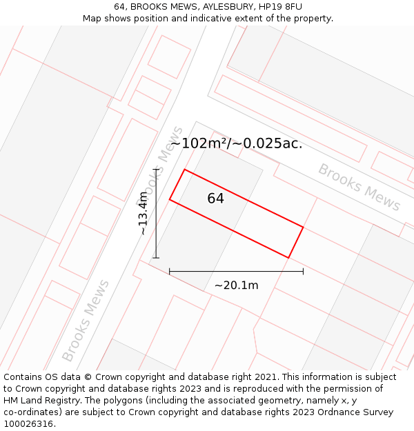 64, BROOKS MEWS, AYLESBURY, HP19 8FU: Plot and title map